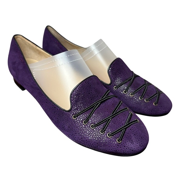 Amalfi by Rangoni Purple Textured Leather Lace Loafers Flats Womens 8 Italy - Picture 5 of 10